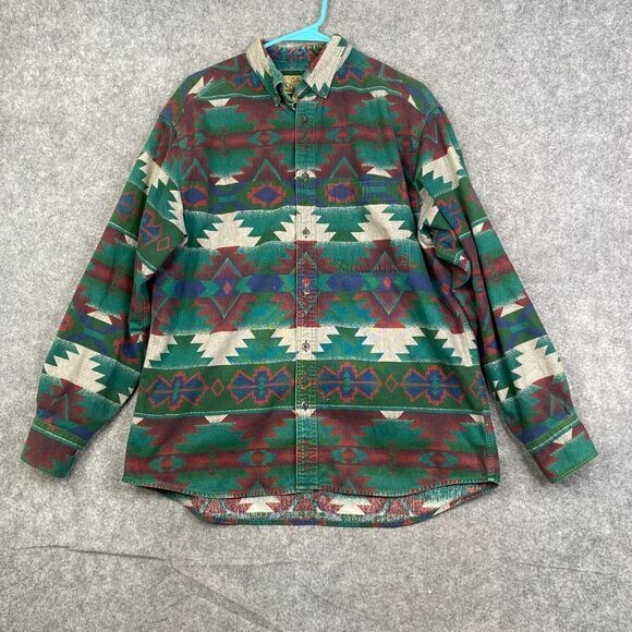CABELAS Button Up Shirt VTG Aztec DeerSkin Soft Chamois Cotton Cloth Mens LG - Picture 1 of 7